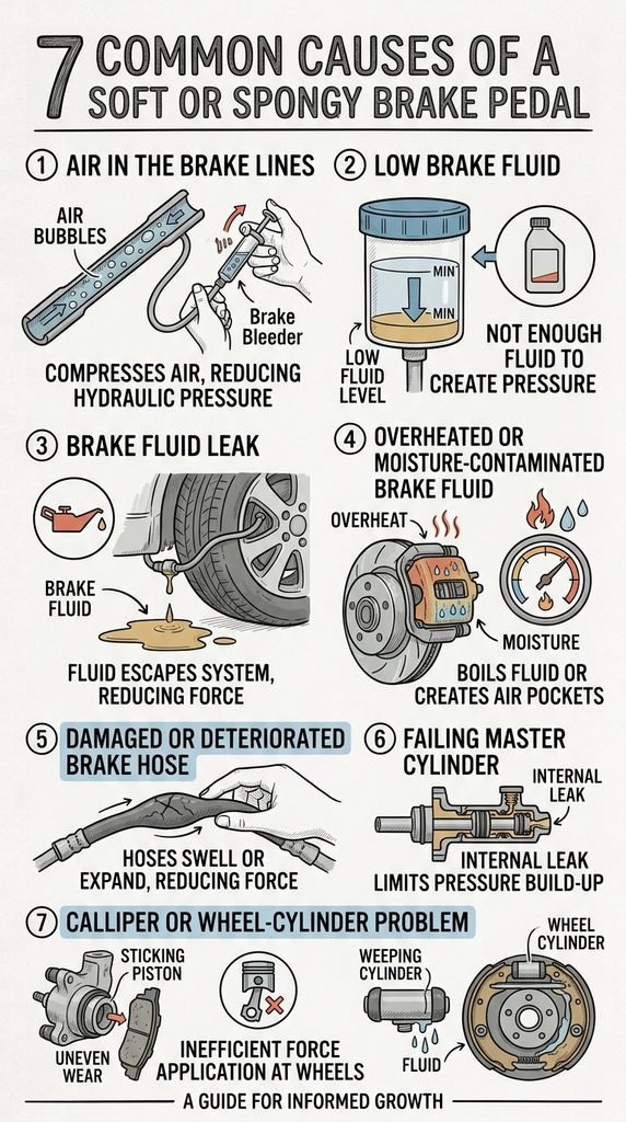 7 Common Causes of a Soft or Spongy Brake Pedal
