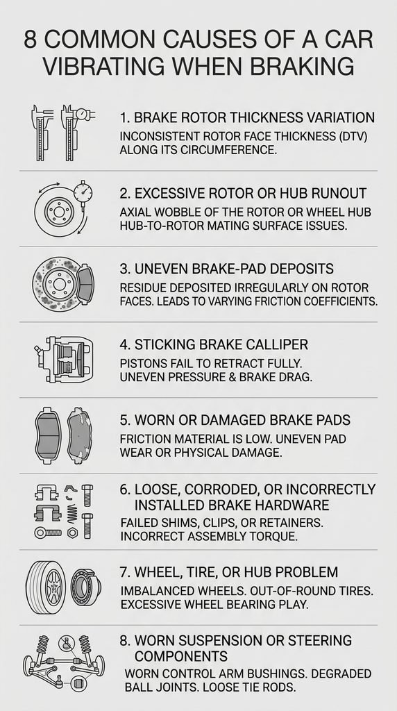 8 common causes of a car vibrating when braking infographics