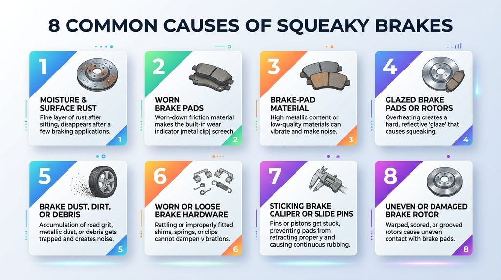8 common causes of squeaky brakes infographics