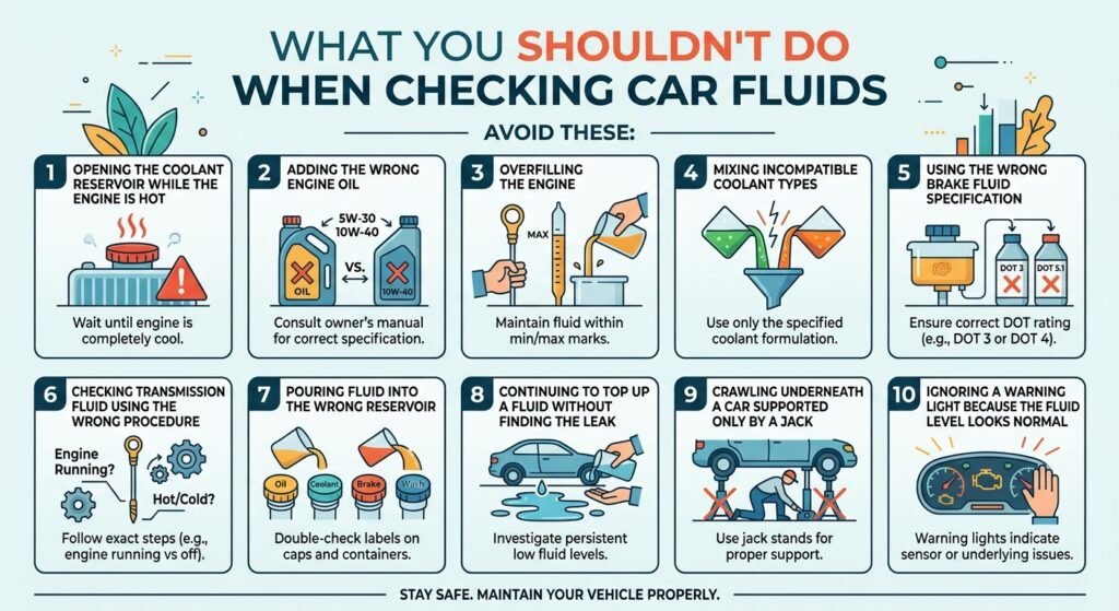 What you shouldn't do when checking car fluids