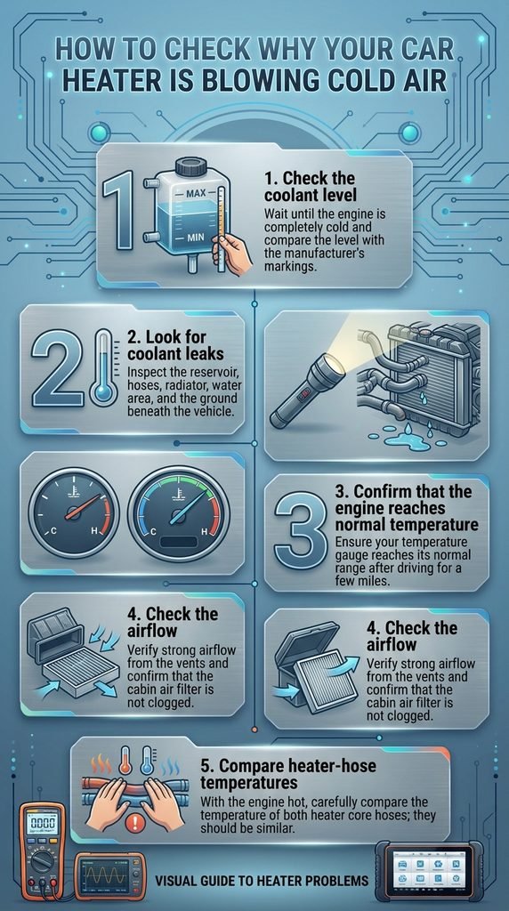 How to Check Why Your Car Heater Is Blowing Cold Air infographic