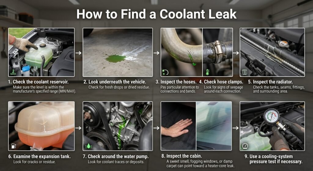 how to find a coolant leak